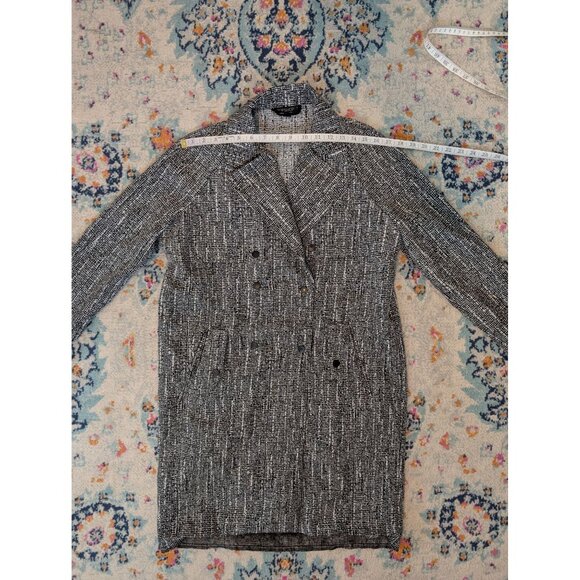 Topshop Black and White Storm Flap Unlined Double Breasted Duster Trench Coat: 4 - Picture 6 of 11